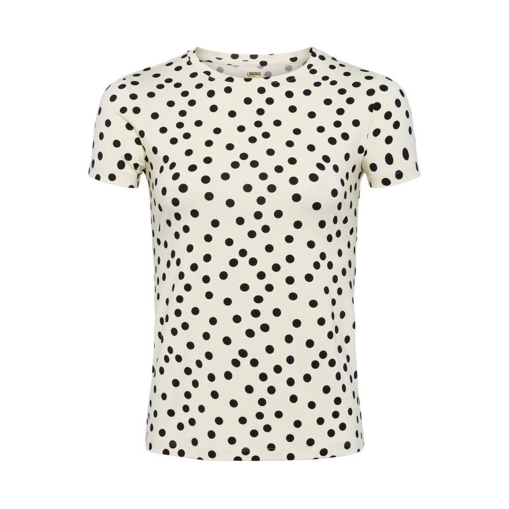 L'Agence Ressi Fitted Short Sleeve Tee in Ecru / Black Polka Dot Made in USA XS